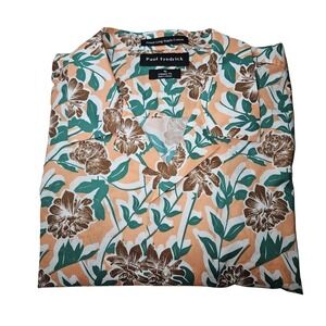 Paul Fredrick Shirt Mens XL Orange Green Brown Floral Hawaiian Button Up‎ Cotton